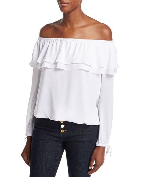 michael kors white off shoulder top|Women's White Designer Tops .